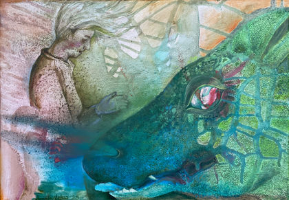 Amanda Lebus, Reciting Poetry to a Dragon, 2025, Oil on Canvas, 30 × 42 cm