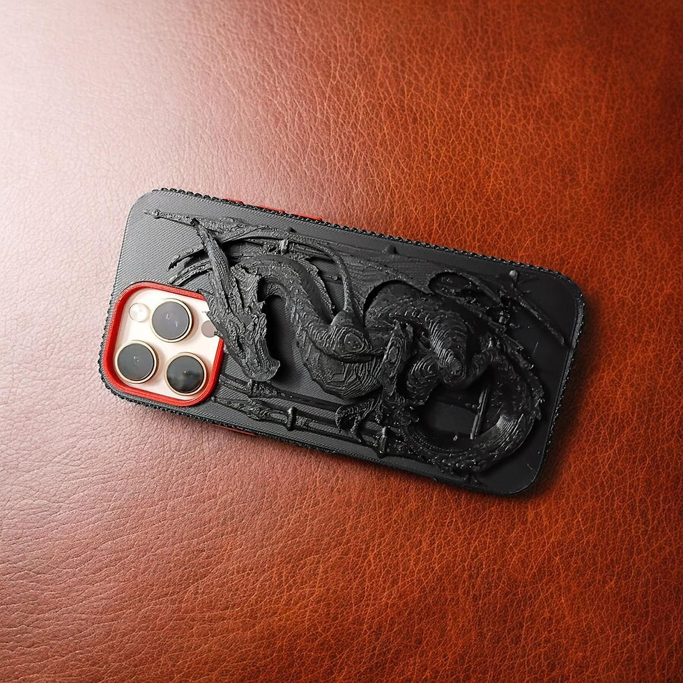 Black phone case with dragon design