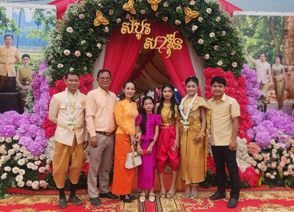 The bride and groom with Sok Vun’s ‘ODA Mum and Dad’, Sry On and Leng,