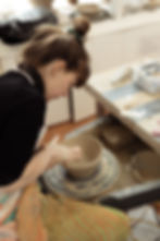 Pottery Student learning to work clay at Ata Ceramics Pottery Classes