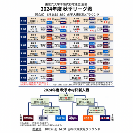 【秋季リーグ戦日程 最新版】
