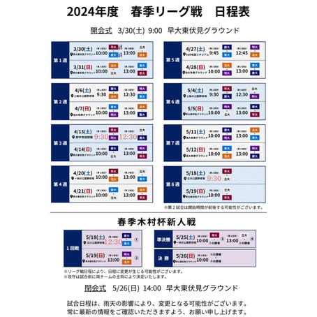 【春季リーグ戦日程 最新版】