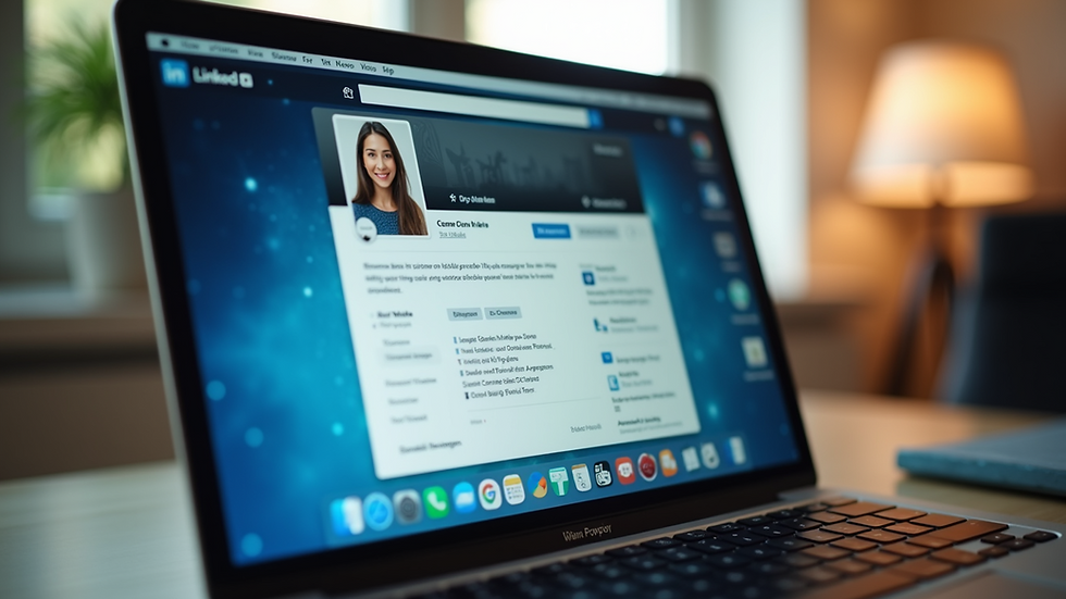 Close-up view of a laptop screen showing a LinkedIn profile page
