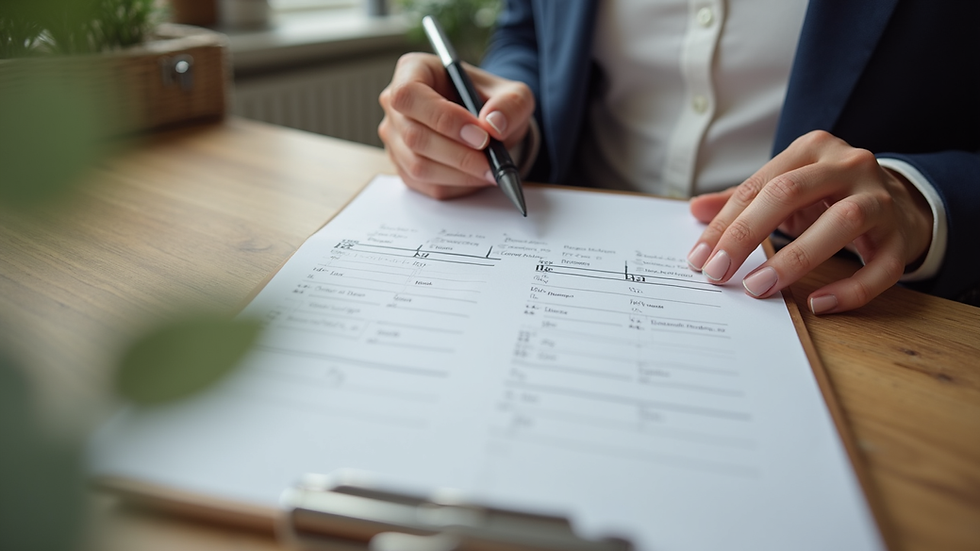Eye-level view of a wedding planner organizing a timeline on a clipboard