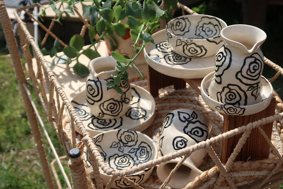 Thumbnail: Black Rose - Bowl, Plate, Carafe & Dish Complete Set