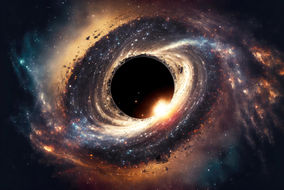 An artistic imagining of a black hole event horizon. 