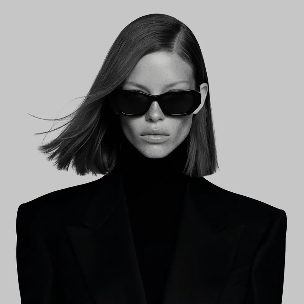 Beautiful Woman wearing hexagonal sunglasses