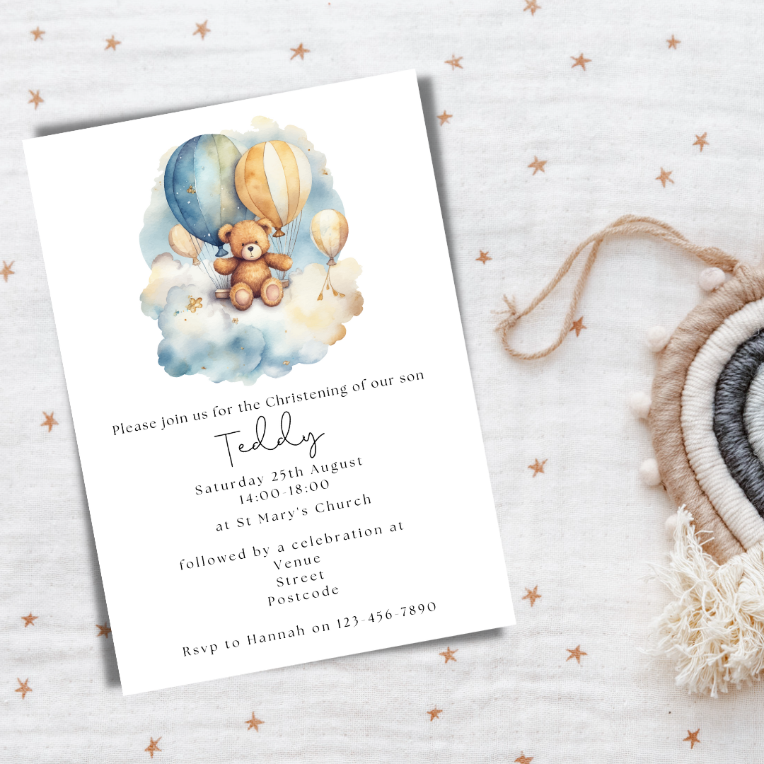 Bear Christening invitation