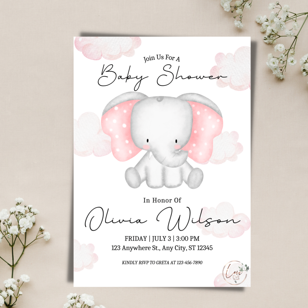Elephant Baby Shower Invitation 