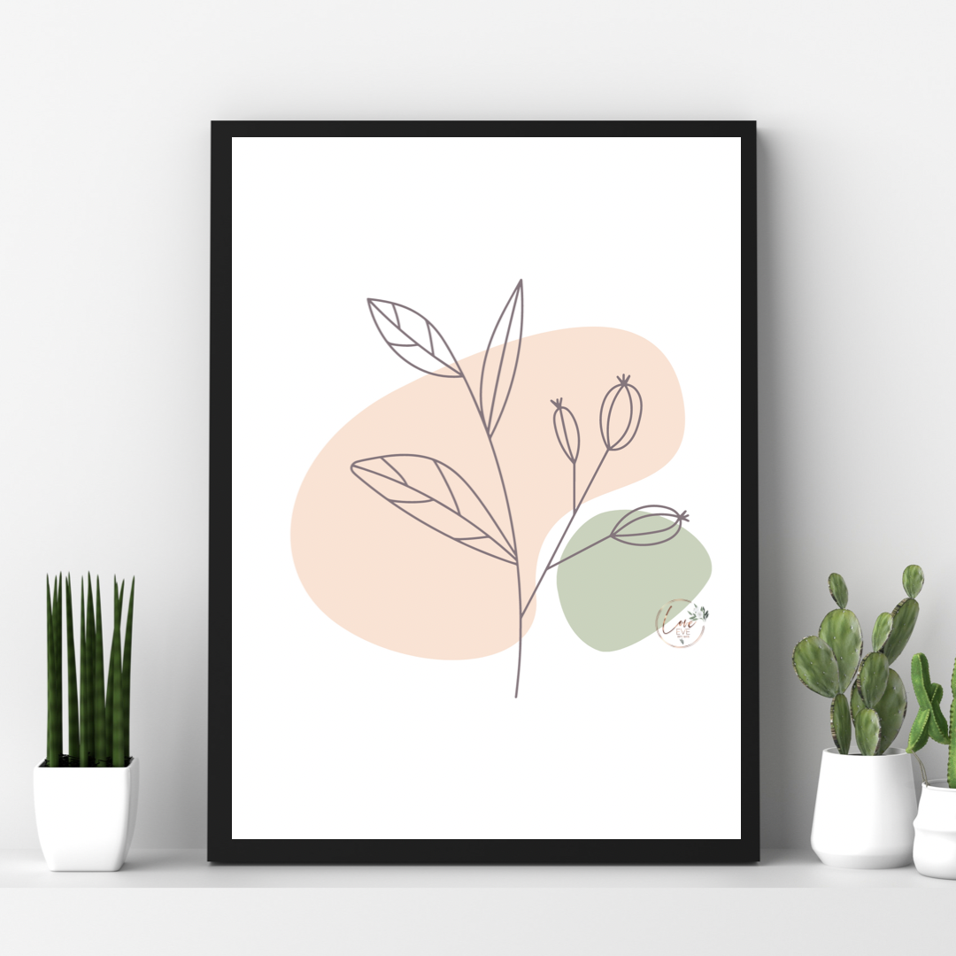 Peach and Green Leaf A4 Print