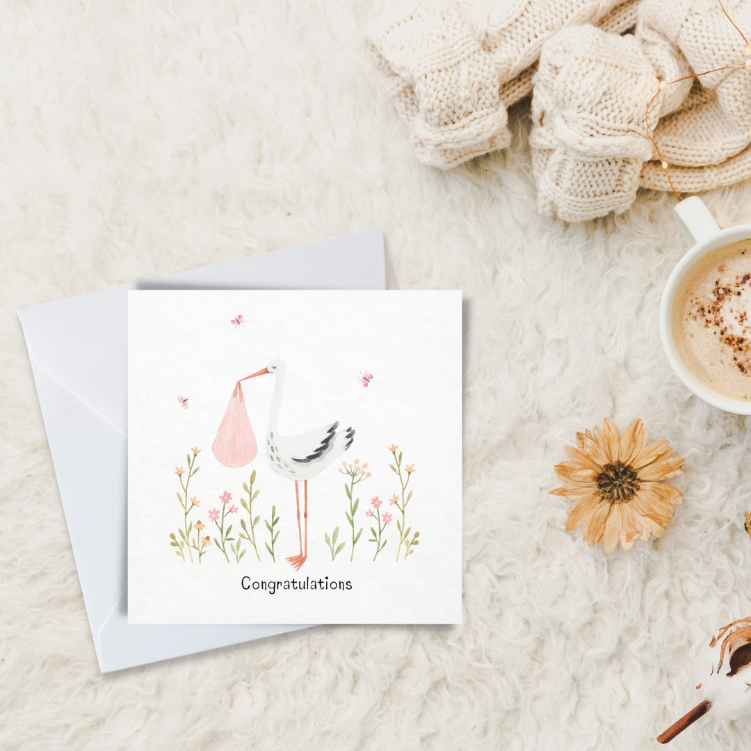 Stork Card-Pink