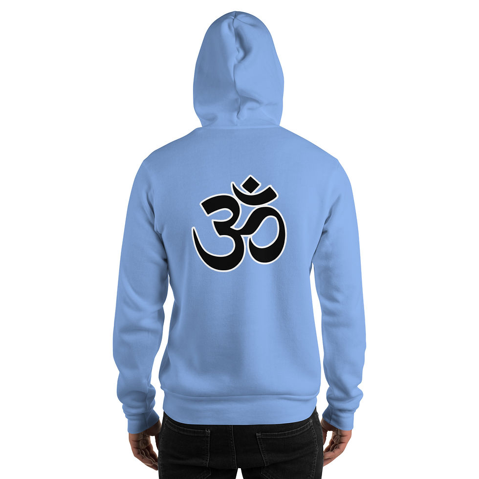 Thumbnail: Back of light blue unisex hoodie with Om symbol