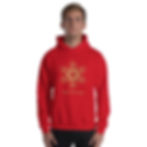 Thumbnail: Man wearing a red Metatron's Cube symbol unisex hoodie.