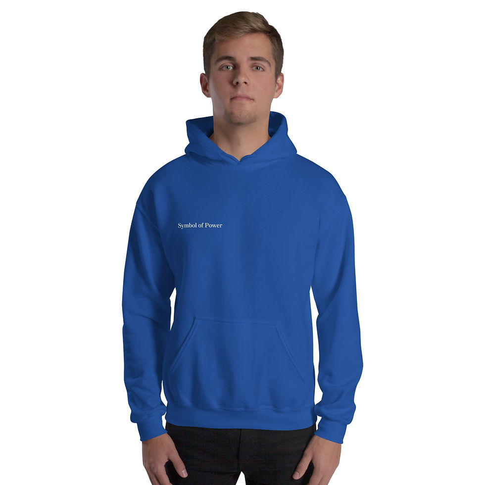 Thumbnail: Man wearing Abundance Follows Me Wherever I Go blue hoodie