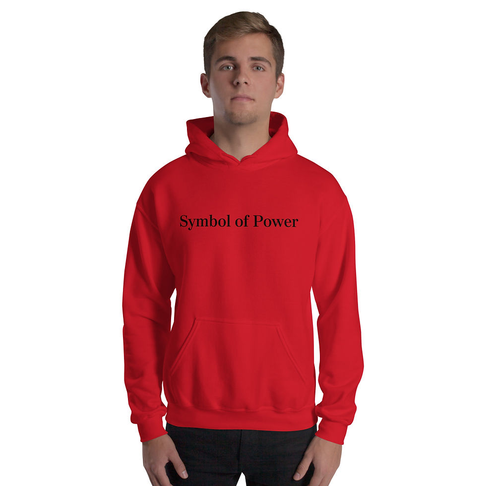 Thumbnail: Man wearing a red I CAN DO IT ALONE Symbol of Power hoodie