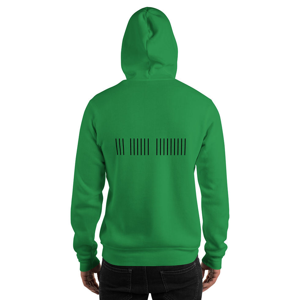 Thumbnail: Back view of a green BAGUA hoodie with black graphics
