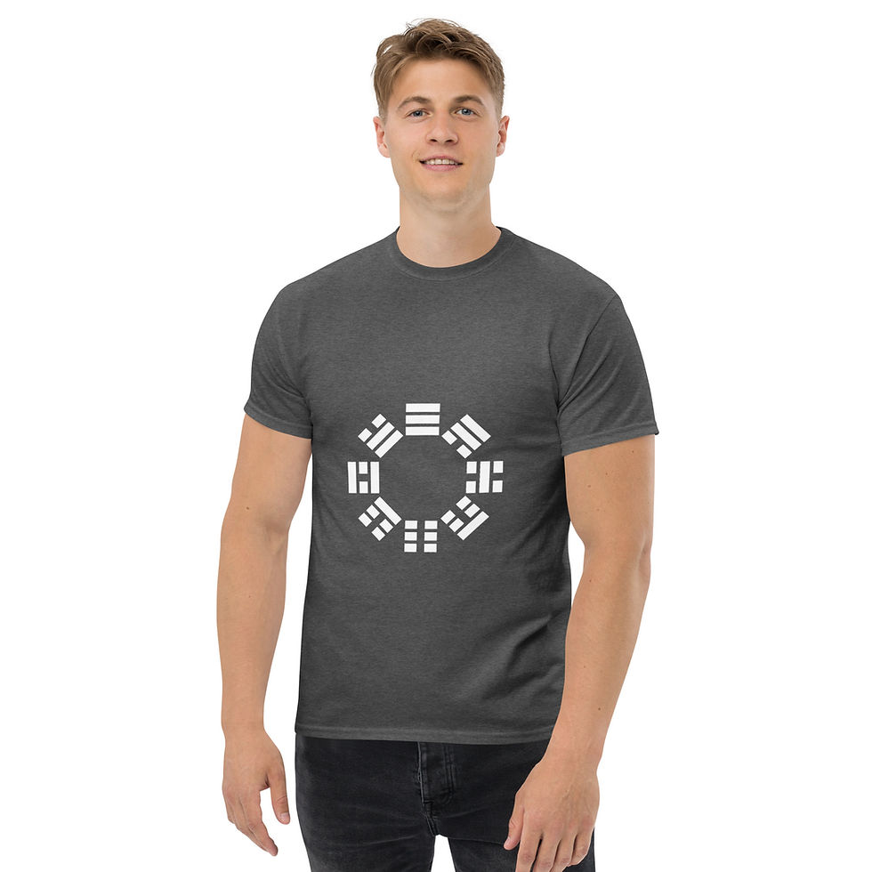 Thumbnail: Man wearing a grey t-shirt with a white I Ching symbol