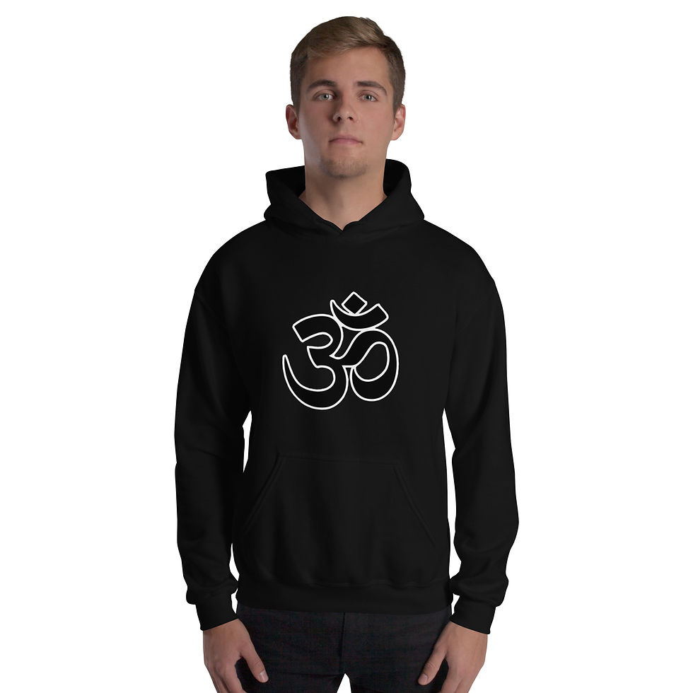Thumbnail: Man wearing a black hoodie with a white Om symbol.