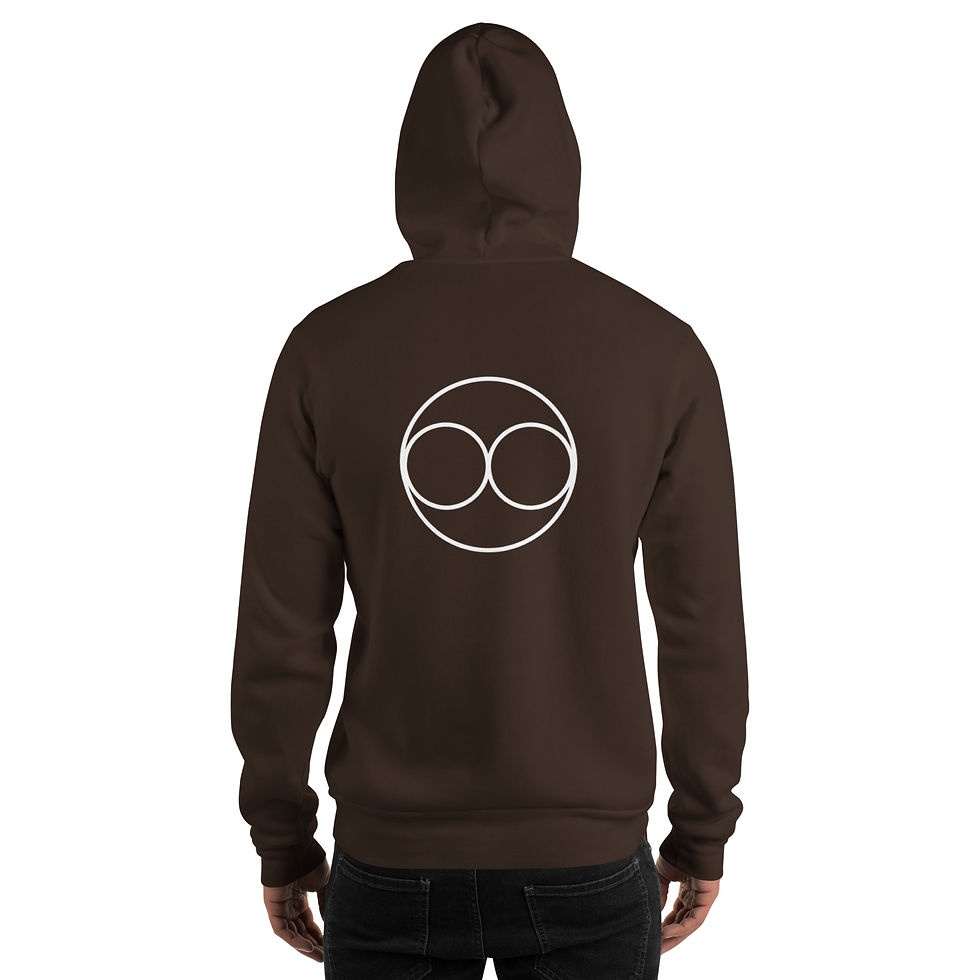 Thumbnail: Back view of brown unisex hoodie with circular logo