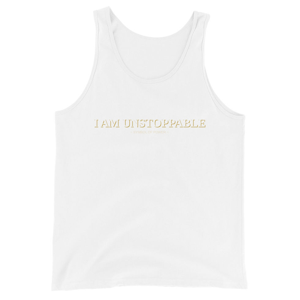 Thumbnail: White tank top with I AM UNSTOPPABLE text