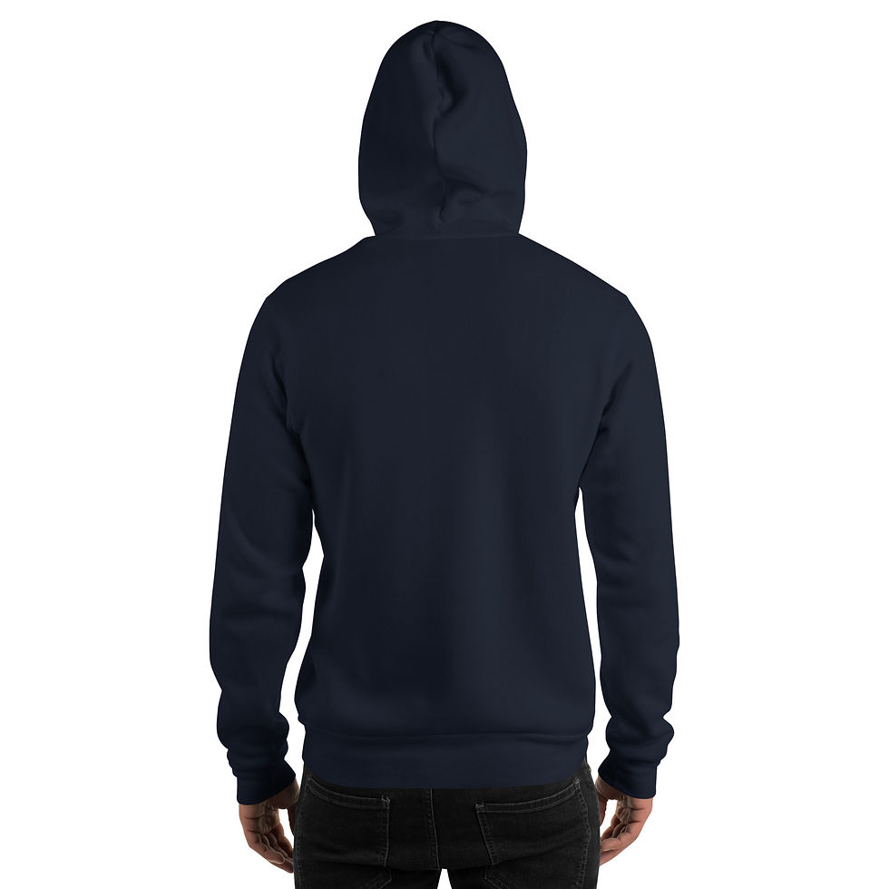 Thumbnail: Back view of a person wearing a navy blue hoodie