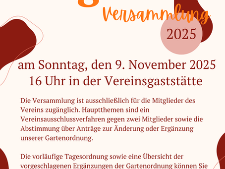 Außerordentliche Mitgliederversammlung am Sonntag, den 09.11.2025