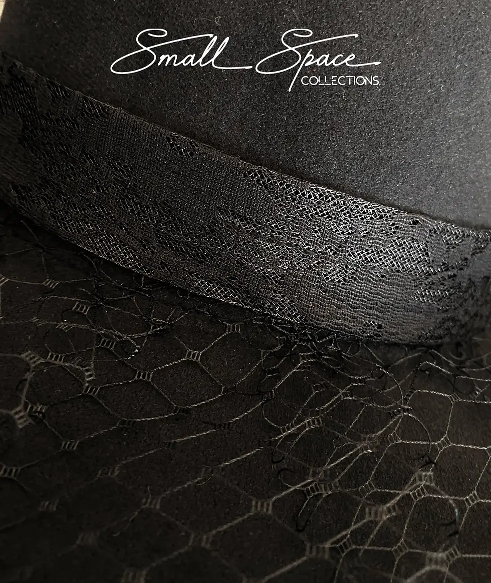 Thumbnail: Black Wool Felt Wide Brim Bowler Hat: Net Veil & Floral Derby| Black Veil Hat