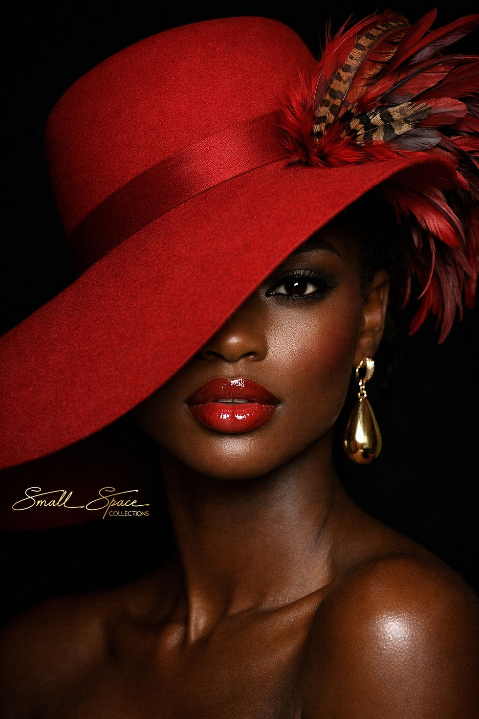 Red Wide Brim Felt Wide Brim Floppy Hat With Hand-placed Red Feathers:  Feather Derby Hat | Red Custom Made Statement Hat | W