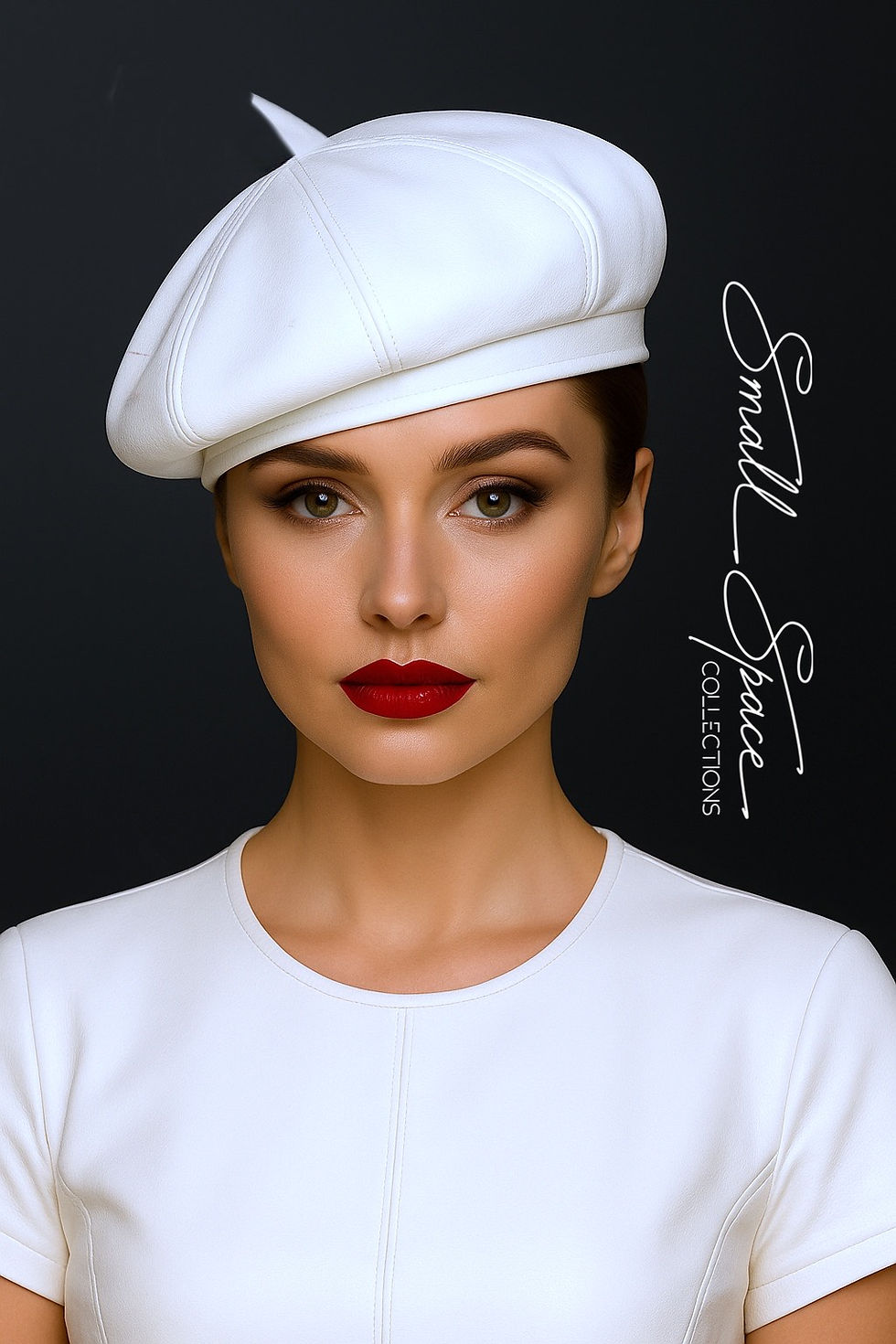 Thumbnail: WHITE VEGAN LEATHER BERET 