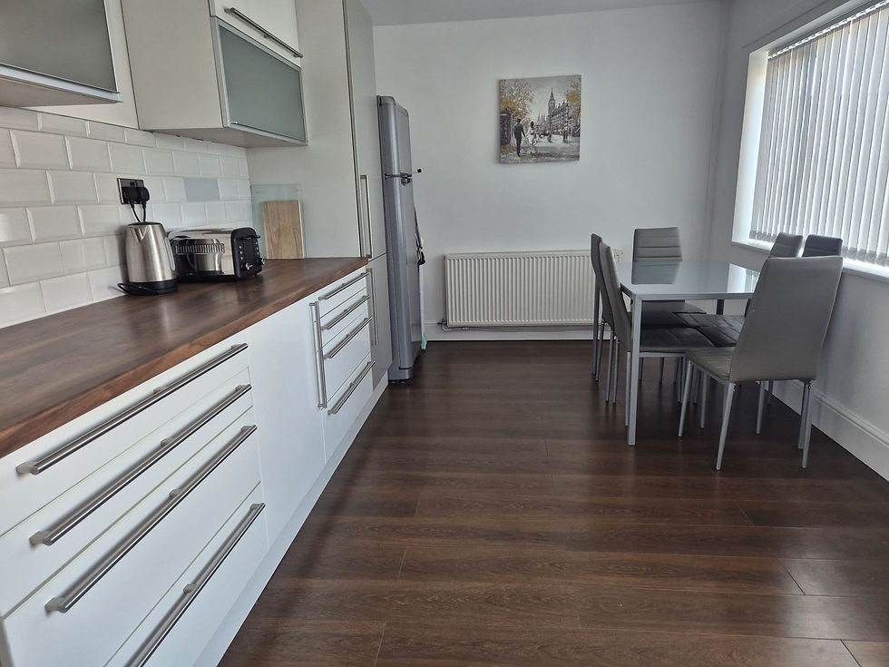 Modern kitchen and dining area at Chirk accommodation
