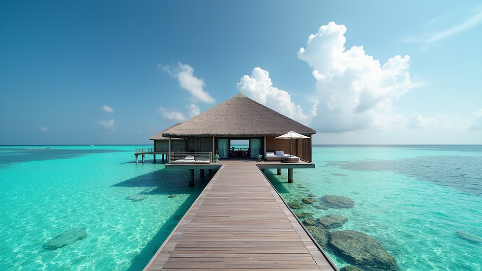 Eye-level view of luxury overwater villa in the Maldives