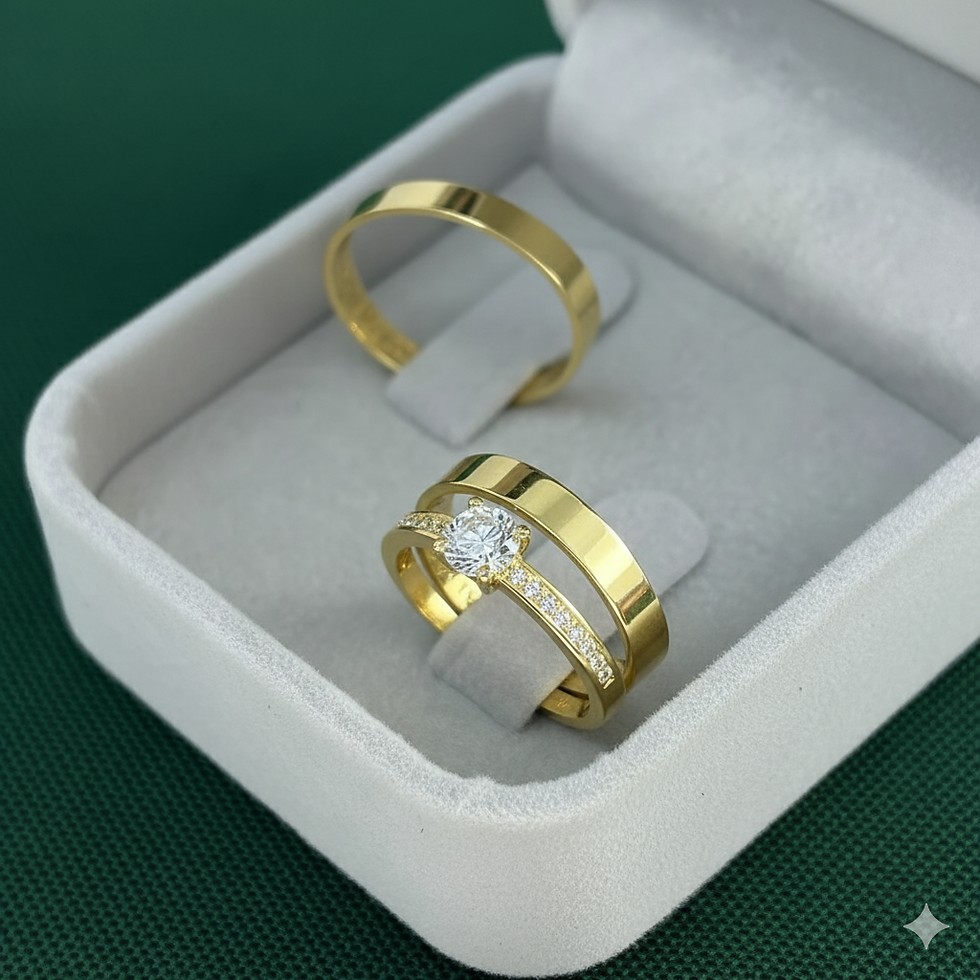 Alianças de Ouro 18K + Anel de Zirconia