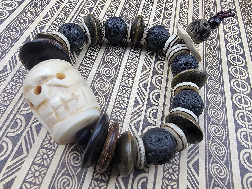 Thumbnail: Photograph of the Islands To Highlands Mauna Kea Bracelet on a tribal motif background.