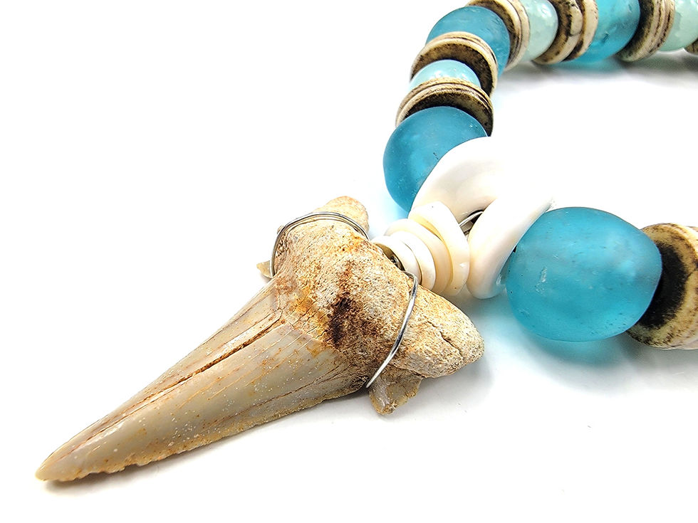 Thumbnail: Photograph of the Fossilized Shark Tooth on the Islands to Highlands Mighty Maldives Bracelet.