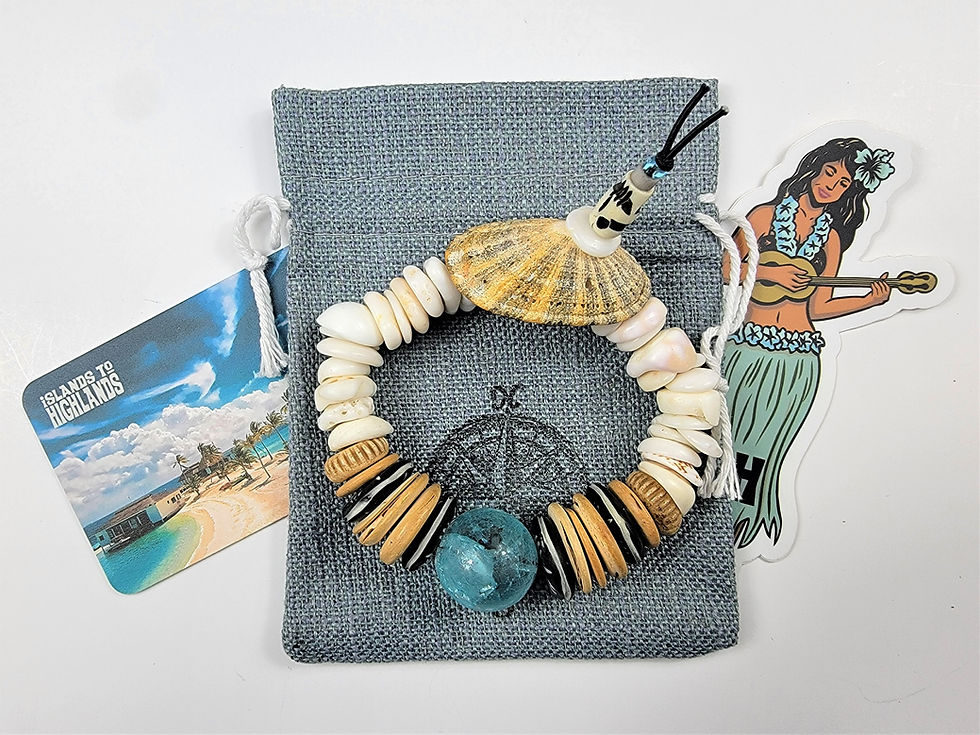 Thumbnail: The Islands to Highlands Seashells By The Seychelles Bracelet, bracelet bag and an iH Hula Gal Decal.