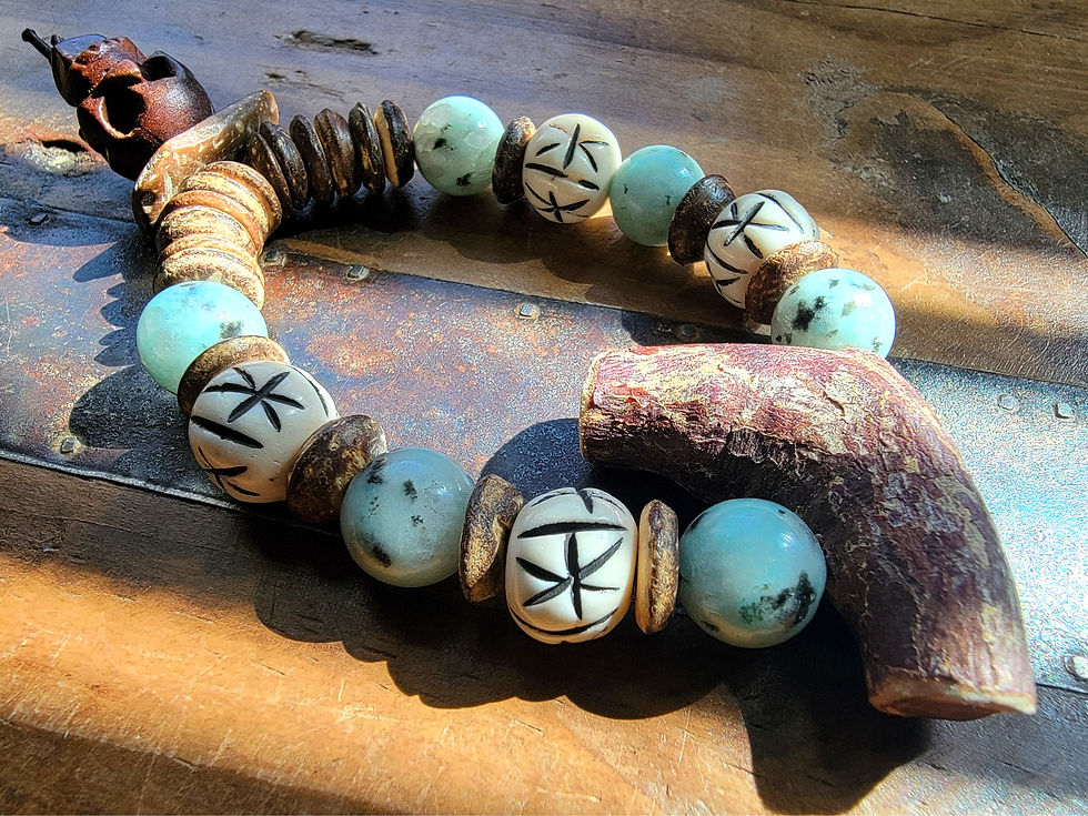 Thumbnail: Photo of the Islands To Highlands Tepuka Island Bracelet on a an old desk.