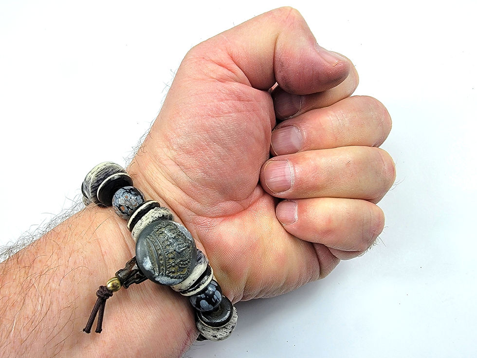 Thumbnail: Bottom view photo of a man's wrist wearing the Islands To Highlands Berlin Bracelet.