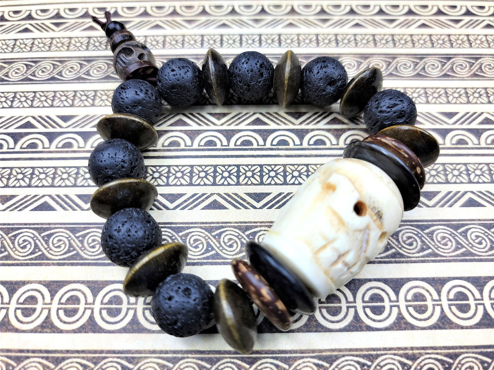 Thumbnail: Photograph of the Mauna Kea Bracelet on a tribal fabric.