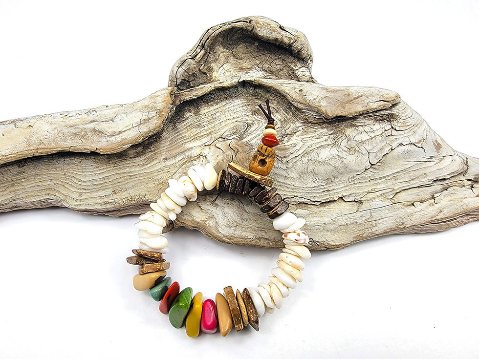 Thumbnail: Photograph of the Islands To Highlands Jamaica Farewell Bracelet on driftwood.