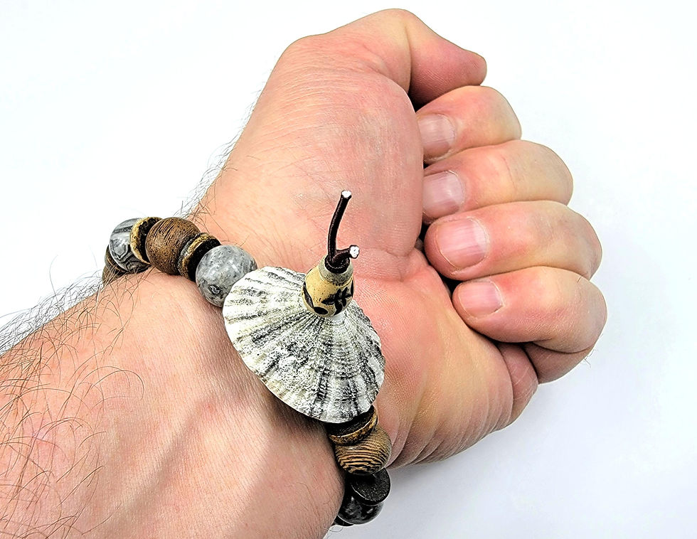 Thumbnail: Bottom view photograph of a man's wrist wearing the Islands To Highlands Anglesey Coastal Path Bracelet.