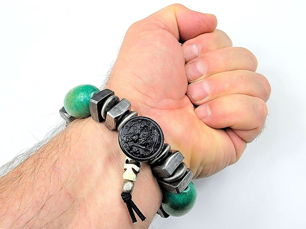 Thumbnail: Bottom view photo of a man's wrist wearing the Islands To Highlands Gloucester Harbor Bracelet.