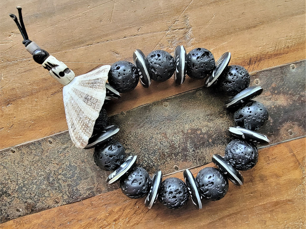Thumbnail: Photograph of the islands To Highlands Lumahai Beach Bracelet on an antique travel desk.