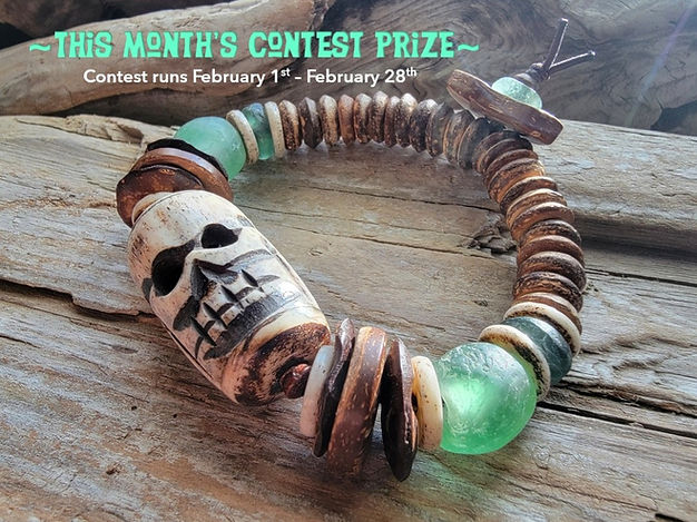 Photograph of the Islands To Highlands Rajang River Contest Bracelet on a piece of driftwood.