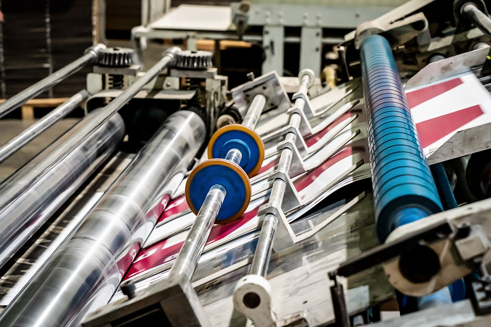 Printing at high speed on offset machine. Label, Rolled Up, Printing Out, Group of Objects