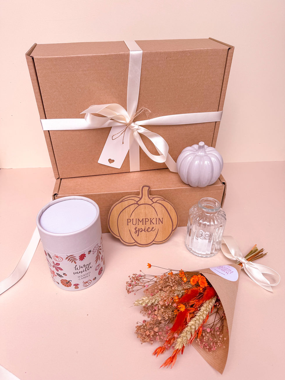 autumn gift for her with candle and florals