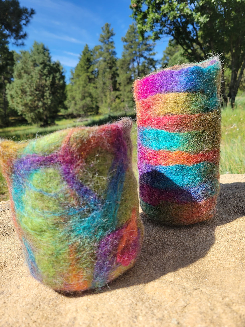 Wet felted bowls and vessesl in bright colors