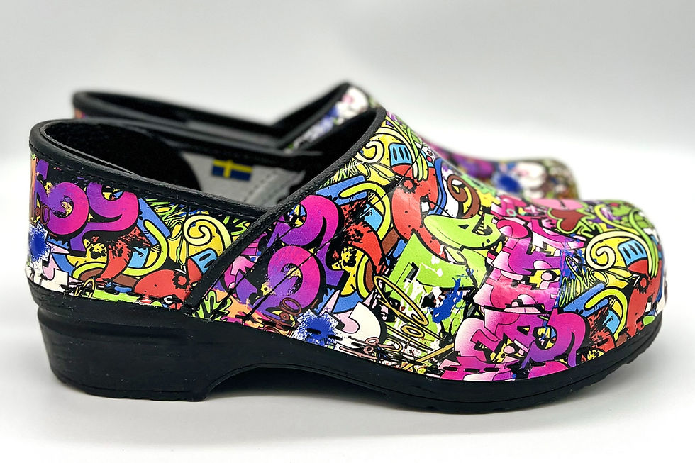 Thumbnail: BJÖRK LIMITED EDITION 'GRAFFITI' Clogs Made in Sweden Size: 7-8