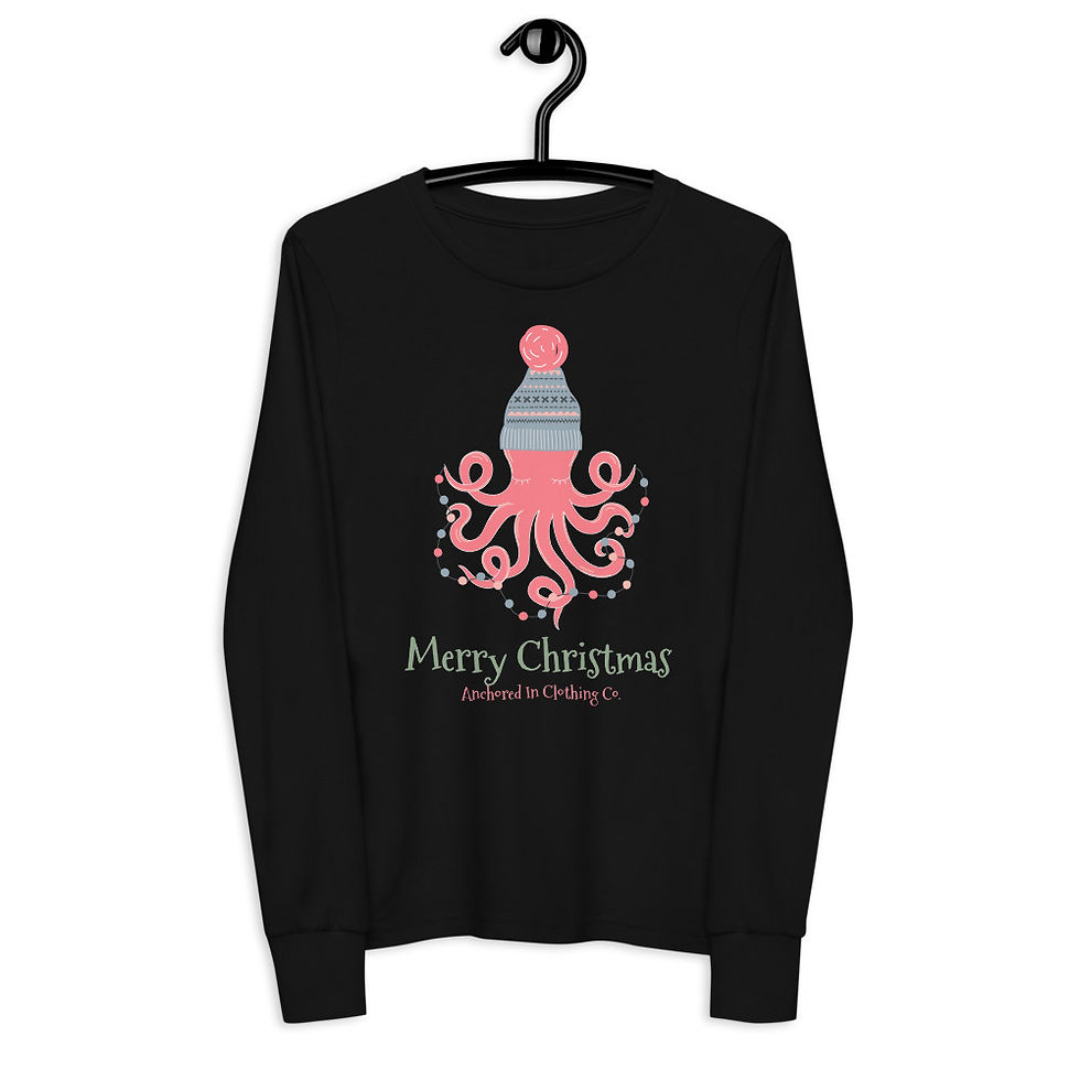 Thumbnail: Anchored In Clothing Co. - Merry Christmas Octopus - Youth long sleeve tee