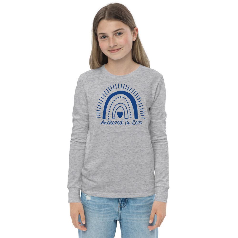 Anchored In Love - Youth Long Sleeve Shirt - Navy Rainbow