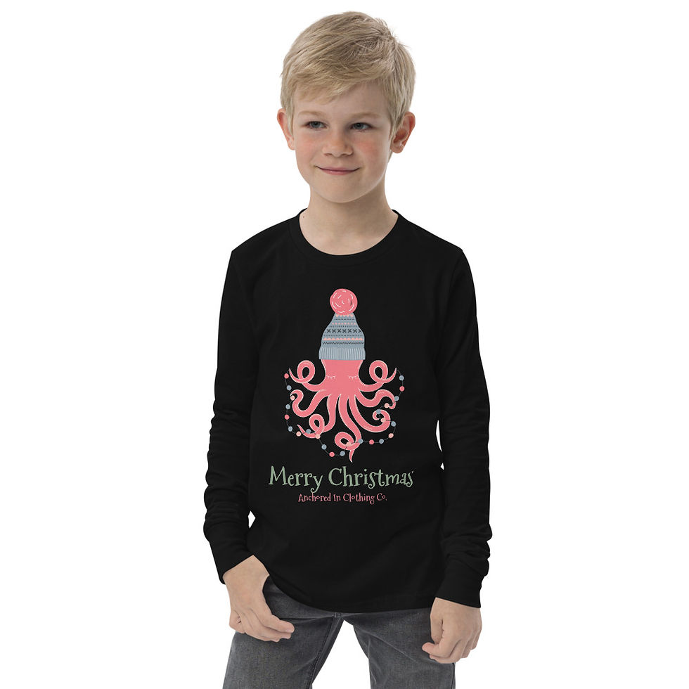 Thumbnail: Anchored In Clothing Co. - Merry Christmas Octopus - Youth long sleeve tee